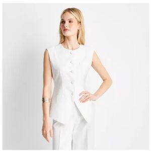 Jenee Naylor Sleeveless Button Front‎ Waistcoat Vest Future Collective White